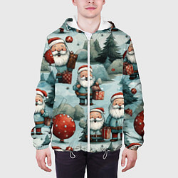 Куртка с капюшоном мужская Рождественский узор с Санта Клаусами, цвет: 3D-белый — фото 2