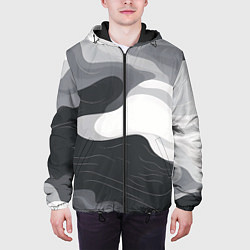 Куртка с капюшоном мужская Волны монохрома, цвет: 3D-черный — фото 2