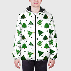 Куртка с капюшоном мужская Узор с зелеными елочками, цвет: 3D-черный — фото 2