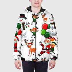 Куртка с капюшоном мужская Зимний праздник - деды морозы гномы олени, цвет: 3D-черный — фото 2