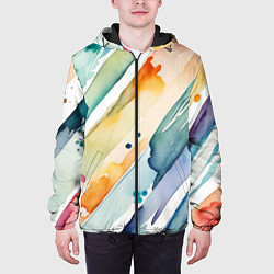 Куртка с капюшоном мужская Цветный акварельные мазки - нейросеть, цвет: 3D-черный — фото 2
