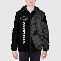 Куртка с капюшоном мужская Subaru speed на темном фоне со следами шин: по-вер, цвет: 3D-черный — фото 2