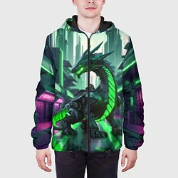 Куртка с капюшоном мужская Неоновый зеленый дракон, цвет: 3D-черный — фото 2