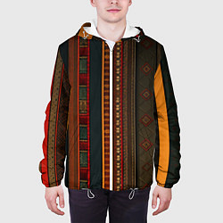 Куртка с капюшоном мужская Этнический узор в вертикальную полоску, цвет: 3D-белый — фото 2