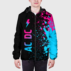 Куртка с капюшоном мужская AC DC - neon gradient по-вертикали, цвет: 3D-черный — фото 2