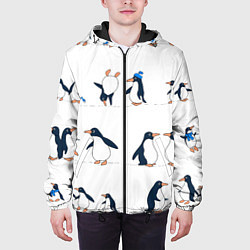 Куртка с капюшоном мужская Семейство пингвинов на прогулке, цвет: 3D-черный — фото 2