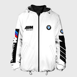 Куртка с капюшоном мужская BMW на белом фоне, цвет: 3D-черный