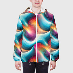 Куртка с капюшоном мужская Волнообразная разноцветная абстракция, цвет: 3D-белый — фото 2