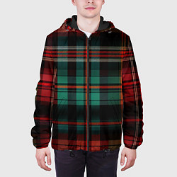 Куртка с капюшоном мужская Красно-зелёная шотландская клетка, цвет: 3D-черный — фото 2