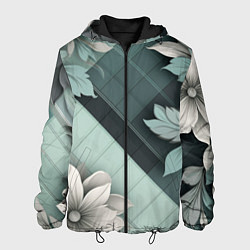 Куртка с капюшоном мужская Мятная клетка и цветы, цвет: 3D-черный
