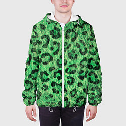 Куртка с капюшоном мужская Зелёный леопард паттерн, цвет: 3D-белый — фото 2