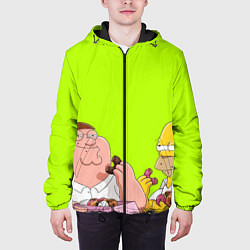Куртка с капюшоном мужская Питер и Гомер едят пончики зеленый, цвет: 3D-черный — фото 2