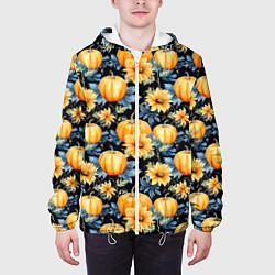 Куртка с капюшоном мужская Паттерн тыквы и цветы, цвет: 3D-белый — фото 2