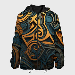 Куртка с капюшоном мужская Абстрактный узор в викингском стиле, цвет: 3D-черный