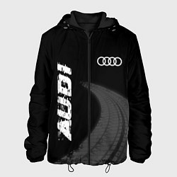 Куртка с капюшоном мужская Audi speed на темном фоне со следами шин вертикаль, цвет: 3D-черный