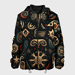 Куртка с капюшоном мужская Абстрактный узор в славянском стиле на тёмном фоне, цвет: 3D-черный