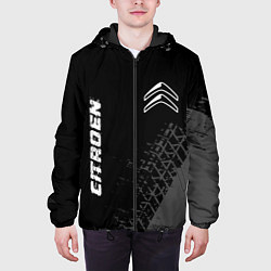 Куртка с капюшоном мужская Citroen speed на темном фоне со следами шин вертик, цвет: 3D-черный — фото 2