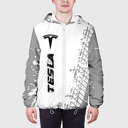 Куртка с капюшоном мужская Tesla speed на светлом фоне со следами шин по-верт, цвет: 3D-белый — фото 2