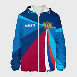 Куртка с капюшоном мужская Герб и триколор России с геометрией, цвет: 3D-белый