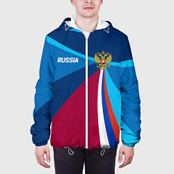 Куртка с капюшоном мужская Герб и триколор России с геометрией, цвет: 3D-белый — фото 2