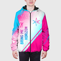 Куртка с капюшоном мужская Bring Me the Horizon neon gradient style вертикаль, цвет: 3D-черный — фото 2