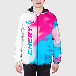 Куртка с капюшоном мужская Chery neon gradient style по-вертикали, цвет: 3D-черный — фото 2