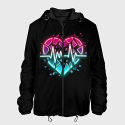 Куртка с капюшоном мужская Разбитое сердце с линией пульса со свечением, цвет: 3D-черный