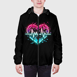 Куртка с капюшоном мужская Разбитое сердце с линией пульса со свечением, цвет: 3D-черный — фото 2