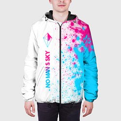 Куртка с капюшоном мужская No Mans Sky neon gradient style по-вертикали, цвет: 3D-черный — фото 2