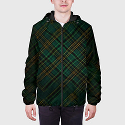 Куртка с капюшоном мужская Тёмно-зелёная диагональная клетка в шотландском ст, цвет: 3D-черный — фото 2