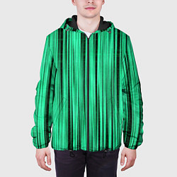 Куртка с капюшоном мужская Абстракция полосы зелёные, цвет: 3D-черный — фото 2