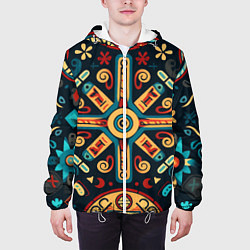 Куртка с капюшоном мужская Симметричный орнамент в славянском стиле, цвет: 3D-белый — фото 2