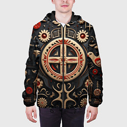 Куртка с капюшоном мужская Орнамент в славянской стилистике, цвет: 3D-черный — фото 2