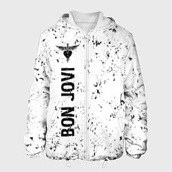 Куртка с капюшоном мужская Bon Jovi glitch на светлом фоне по-вертикали, цвет: 3D-белый