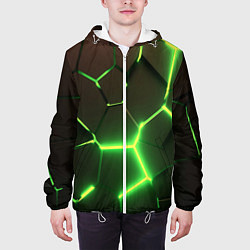 Куртка с капюшоном мужская Зелёные плиты разломы атомные, цвет: 3D-белый — фото 2
