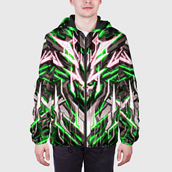 Куртка с капюшоном мужская Неоновый зелёный кибер череп, цвет: 3D-черный — фото 2