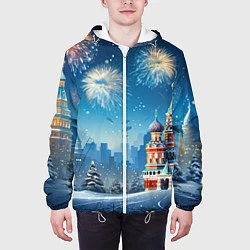 Куртка с капюшоном мужская Новогодняя Москва, цвет: 3D-белый — фото 2