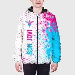 Куртка с капюшоном мужская Bon Jovi neon gradient style по-вертикали, цвет: 3D-черный — фото 2