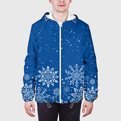 Куртка с капюшоном мужская Текстура снежинок на синем фоне, цвет: 3D-белый — фото 2