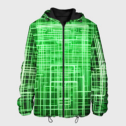 Куртка с капюшоном мужская Зелёные неоновые полосы киберпанк, цвет: 3D-черный