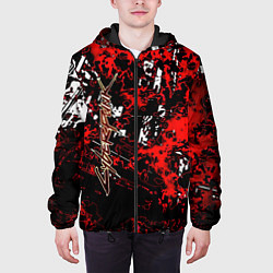 Куртка с капюшоном мужская Красная иллюстрация киберпанк, цвет: 3D-черный — фото 2