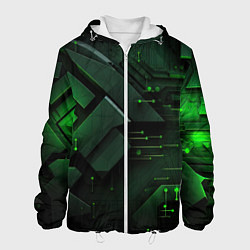 Куртка с капюшоном мужская Пространственные узоры зелени, цвет: 3D-белый
