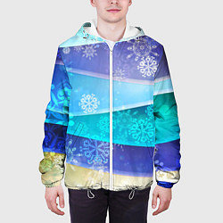 Куртка с капюшоном мужская Абстрактный синий волнистый фон со снежинками, цвет: 3D-белый — фото 2