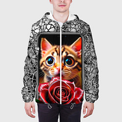Куртка с капюшоном мужская Кот в телефоне, цвет: 3D-белый — фото 2