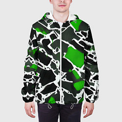 Куртка с капюшоном мужская Кляксы чёрные и зелёные, цвет: 3D-белый — фото 2