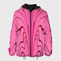 Куртка с капюшоном мужская Плавные линии на розовом фоне, цвет: 3D-черный