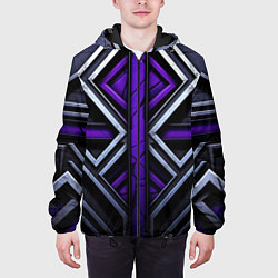 Куртка с капюшоном мужская Фиолетовые вставки на черном фоне, цвет: 3D-черный — фото 2