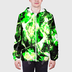 Куртка с капюшоном мужская Зелёные узоры джунгли, цвет: 3D-белый — фото 2