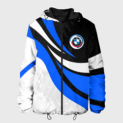Куртка с капюшоном мужская BMW - синяя абстракция, цвет: 3D-черный