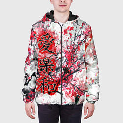Куртка с капюшоном мужская Японский стиль иероглифы, цвет: 3D-черный — фото 2